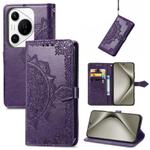 For Huawei Pura 70 Pro Mandala Flower Embossed Leather Phone Case(Purple)