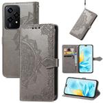 For Honor 200 Lite Global Mandala Flower Embossed Leather Phone Case(Gray)
