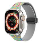 For Apple Watch SE 2022 44mm Rainbow Dots Silicone Magnetic Black Buckle Watch Band(Gray)