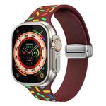 For Apple Watch 8 45mm Rainbow Dots Silicone Magnetic Buckle Watch Band(Wine)