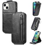 For iPhone 15 Zipper Wallet Vertical Flip Leather Phone Case(Black)