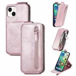 For iPhone 15 Zipper Wallet Vertical Flip Leather Phone Case(Pink)