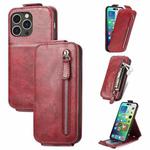 For iPhone 15 Pro Zipper Wallet Vertical Flip Leather Phone Case(Red)