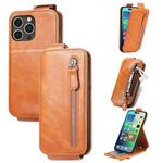 For iPhone 15 Pro Zipper Wallet Vertical Flip Leather Phone Case(Brown)