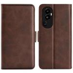 For OPPO Reno10 Pro+ Dual-side Magnetic Buckle Horizontal Flip Leather Phone Case(Brown)