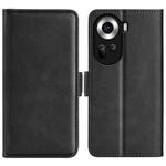 For OPPO Reno11 5G Global Dual-side Magnetic Buckle Horizontal Flip Leather Phone Case(Black)