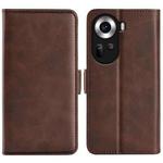 For OPPO Reno11 5G Global Dual-side Magnetic Buckle Horizontal Flip Leather Phone Case(Brown)