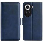 For OPPO Reno11 5G Global Dual-side Magnetic Buckle Horizontal Flip Leather Phone Case(Dark Blue)