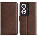 For OPPO Reno11 F 5G Dual-side Magnetic Buckle Horizontal Flip Leather Phone Case(Brown)