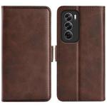 For OPPO Reno12 5G Global Dual-side Magnetic Buckle Horizontal Flip Leather Phone Case(Brown)