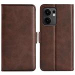 For OPPO Reno13 F Dual-side Magnetic Buckle Horizontal Flip Leather Phone Case(Brown)