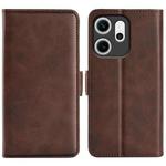 For OPPO Reno14 F 5G Dual-side Magnetic Buckle Horizontal Flip Leather Phone Case(Brown)