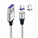 ENKAY 2 in 1 5A USB to Type-C + 8 Pin Magnetic Fast Charging Data Cable with LED Light, Length: 1m(Silver)