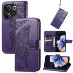 For Tecno Camon 20 Pro 5G Butterfly Love Flower Embossed Leather Phone Case(Dark Purple)