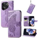 For Tecno Camon 20 Pro 5G Butterfly Love Flower Embossed Leather Phone Case(Light Purple)