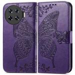 For Tecno Spark 20 Pro+ Butterfly Love Flower Embossed Leather Phone Case(Dark Purple)
