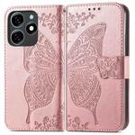 For Tecno Spark 20C Butterfly Love Flower Embossed Leather Phone Case(Rose Gold)