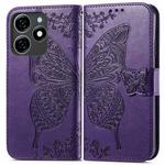 For Tecno Spark 20C Butterfly Love Flower Embossed Leather Phone Case(Dark Purple)