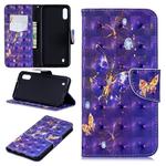 3D Colored Drawing Pattern Horizontal Flip Leather Case for Samsung Galaxy M10, with Holder & Card Slots & Wallet(Purple Butterfly)