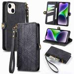 For iPhone 14 Geometric Zipper Wallet Side Buckle Leather Phone Case(Black)