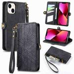 For iPhone 13 mini Geometric Zipper Wallet Side Buckle Leather Phone Case(Black)