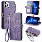 For iPhone 13 Pro Geometric Zipper Wallet Side Buckle Leather Phone Case(Purple)