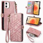 For iPhone 12 mini Geometric Zipper Wallet Side Buckle Leather Phone Case(Pink)