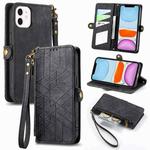 For iPhone 11 Geometric Zipper Wallet Side Buckle Leather Phone Case(Black)