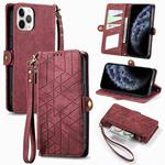For iPhone 11 Pro Geometric Zipper Wallet Side Buckle Leather Phone Case(Red)