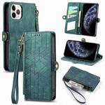 For iPhone 11 Pro Geometric Zipper Wallet Side Buckle Leather Phone Case(Green)