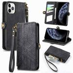 For iPhone 11 Pro Max Geometric Zipper Wallet Side Buckle Leather Phone Case(Black)