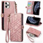 For iPhone 11 Pro Max Geometric Zipper Wallet Side Buckle Leather Phone Case(Pink)