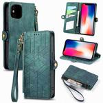 For iPhone X / XS Geometric Zipper Wallet Side Buckle Leather Phone Case(Green)