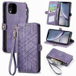 For iPhone XR Geometric Zipper Wallet Side Buckle Leather Phone Case(Purple)