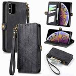 For iPhone XS Max Geometric Zipper Wallet Side Buckle Leather Phone Case(Black)