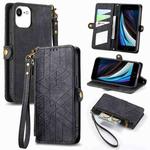 For iPhone SE 2022 /2020 /7 / 8 Geometric Zipper Wallet Side Buckle Leather Phone Case(Black)