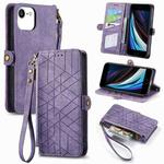 For iPhone SE 2022 /2020 /7 / 8 Geometric Zipper Wallet Side Buckle Leather Phone Case(Purple)