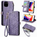 For iPhone 7 Plus / 8 Plus Geometric Zipper Wallet Side Buckle Leather Phone Case(Purple)