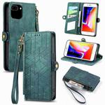 For iPhone 7 Plus / 8 Plus Geometric Zipper Wallet Side Buckle Leather Phone Case(Green)