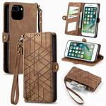 For iPhone 6 Plus / 6s Plus Geometric Zipper Wallet Side Buckle Leather Phone Case(Brown)