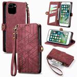 For iPhone 6 Plus / 6s Plus Geometric Zipper Wallet Side Buckle Leather Phone Case(Red)