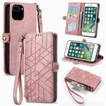 For iPhone 6 Plus / 6s Plus Geometric Zipper Wallet Side Buckle Leather Phone Case(Pink)