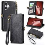 For iPhone 16 Geometric Zipper Wallet Side Buckle Leather Phone Case(Black)