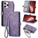 For iPhone 16 Pro Geometric Zipper Wallet Side Buckle Leather Phone Case(Purple)