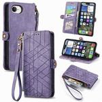 For iPhone 16e Geometric Zipper Wallet Side Buckle Leather Phone Case(Purple)