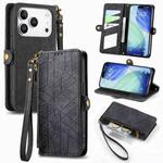 For iPhone 17 Pro Geometric Zipper Wallet Side Buckle Leather Phone Case(Black)