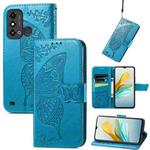 For ZTE Blade A53 Butterfly Love Flower Embossed Leather Phone Case(Blue)