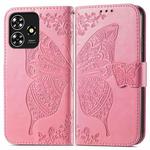 For ZTE Blade A73 4G Butterfly Love Flower Embossed Leather Phone Case(Pink)