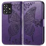 For ZTE Blade A73 4G Butterfly Love Flower Embossed Leather Phone Case(Dark Purple)