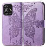 For ZTE Blade A73 4G Butterfly Love Flower Embossed Leather Phone Case(Light Purple)